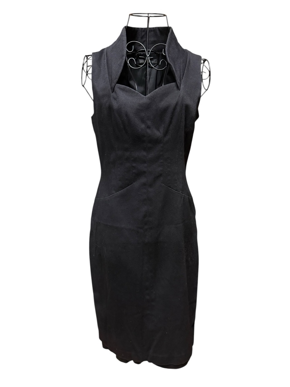 David Meister Black Dramatic Neckline Cotton Sleeveless Midi Dress Goth size 6
